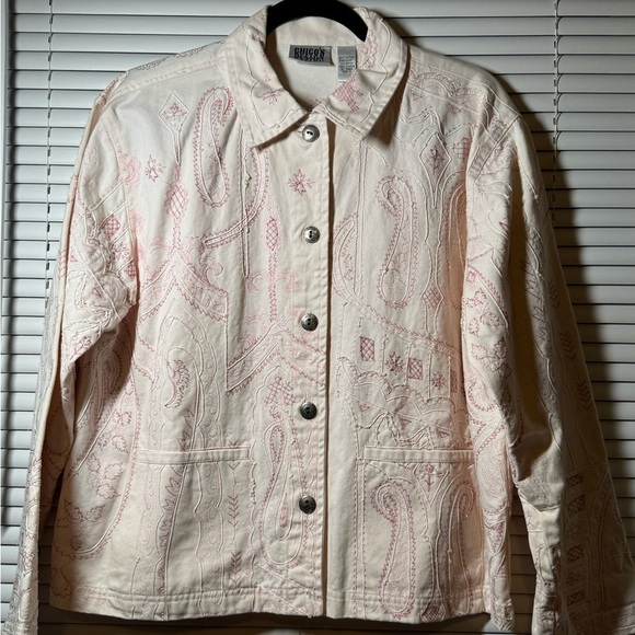 Chico's Jackets & Blazers - Chico's Design Cream and Pink Paisley Jean Jacket
